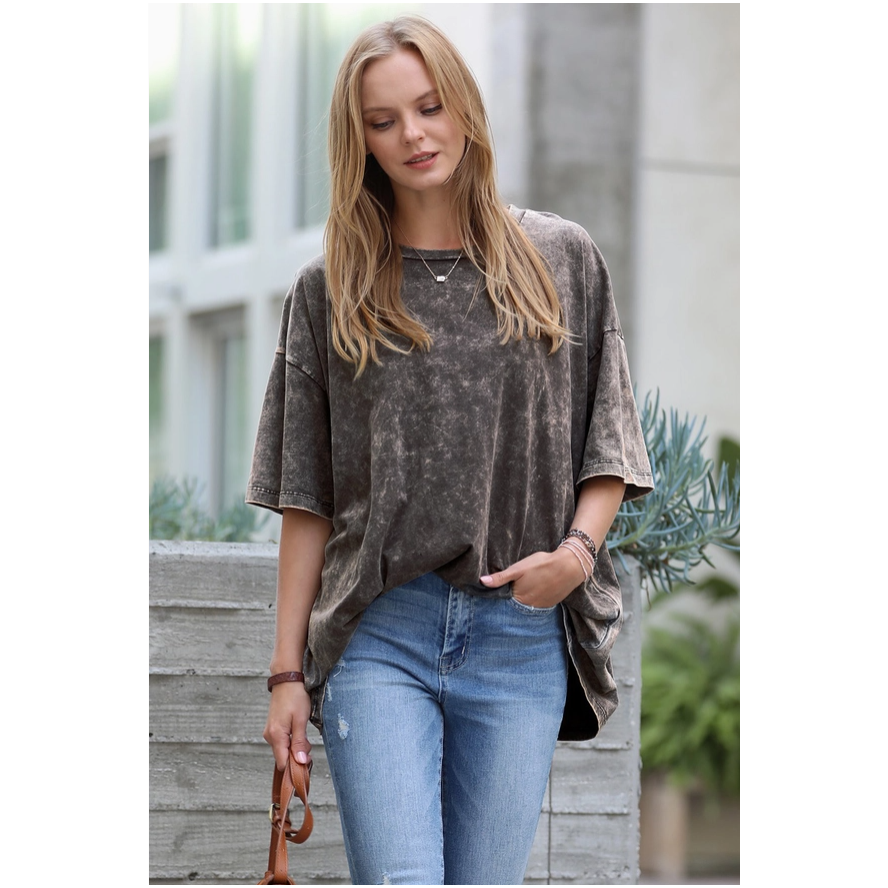 Black Acid Washed Oversized T Shirt
