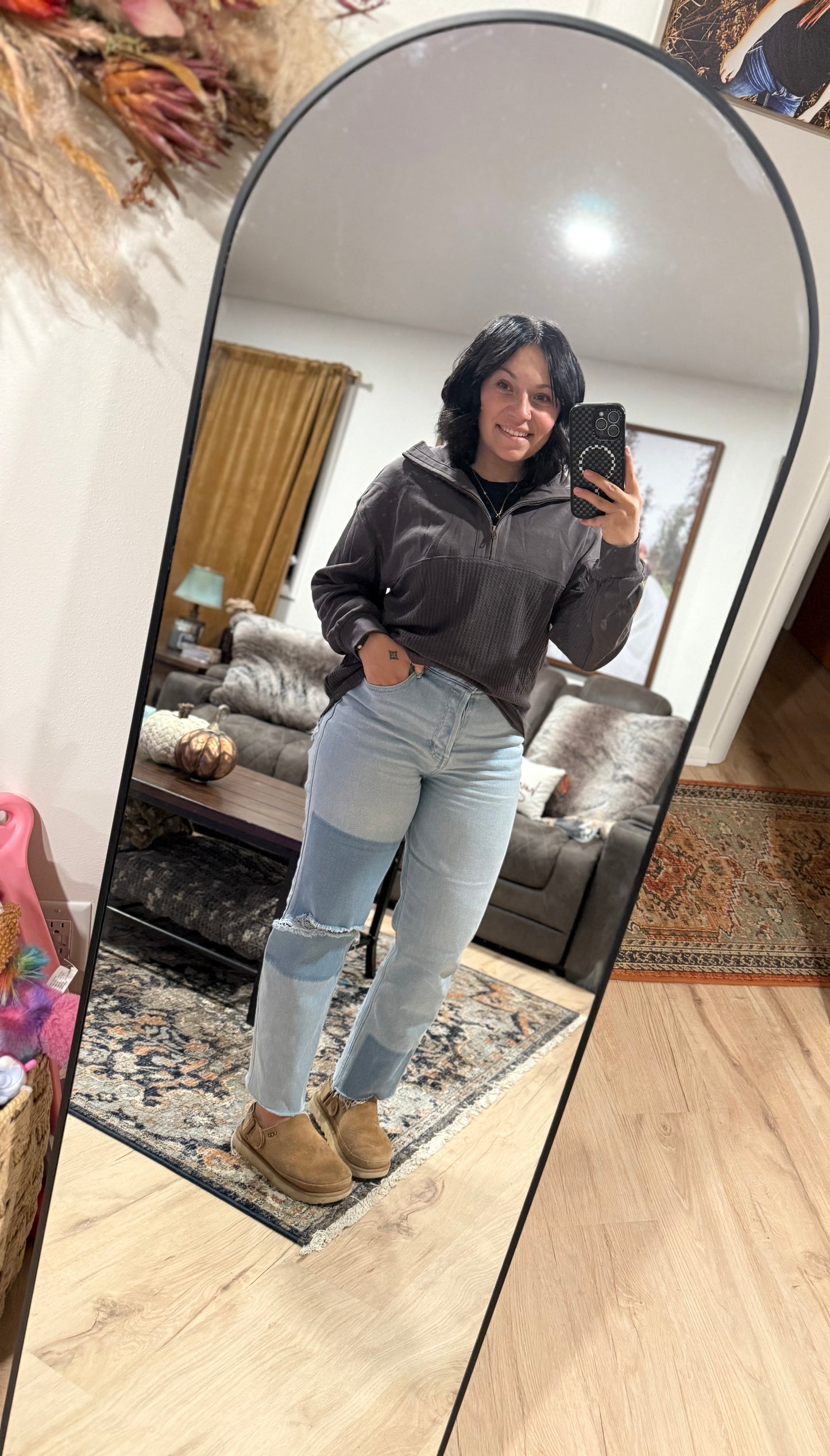 Carbon Grey Waffle Knit Pullover