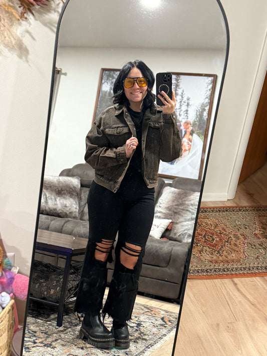 Vintage Oversized Denim Jacket - Brown/Black